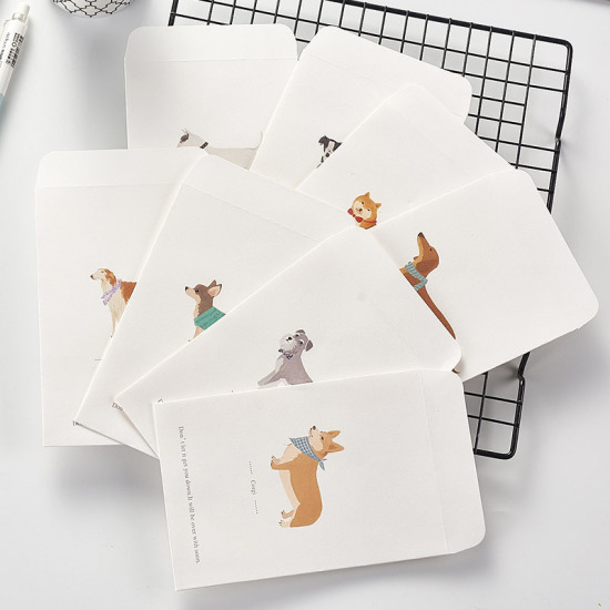 Bild von Kraftpapier Briefumschlag Rechteck Grau Hund Muster 16cm x 11cm, 10 Stück