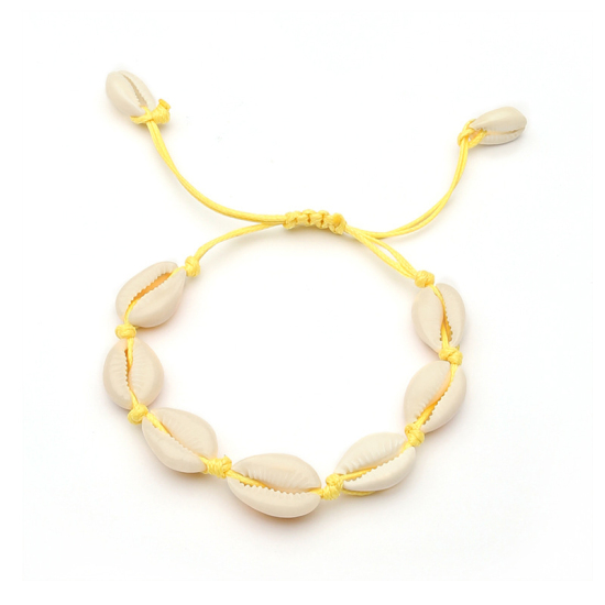Picture of Shell Ocean Jewelry Bracelets Yellow Woven 20cm(7 7/8") long, 1 Piece