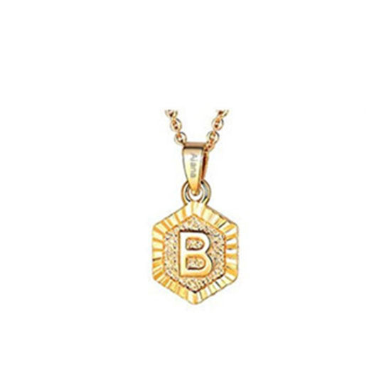 Picture of Stylish Pendant Necklace Gold Plated Initial Alphabet/ Capital Letter Message " B " 45cm(17 6/8") long, 1 Piece